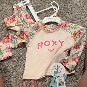 Roxy Kids Floral Rash Guard Set - Cream and Coral